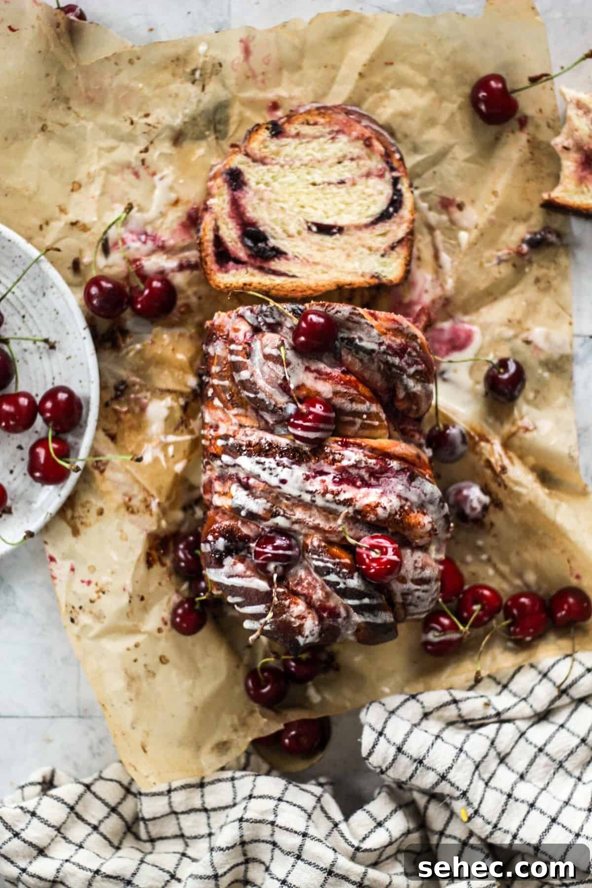 Cherry Cream Cheese Babka Recipe 3 Sliced cherry cream cheese babka with cherry filling
