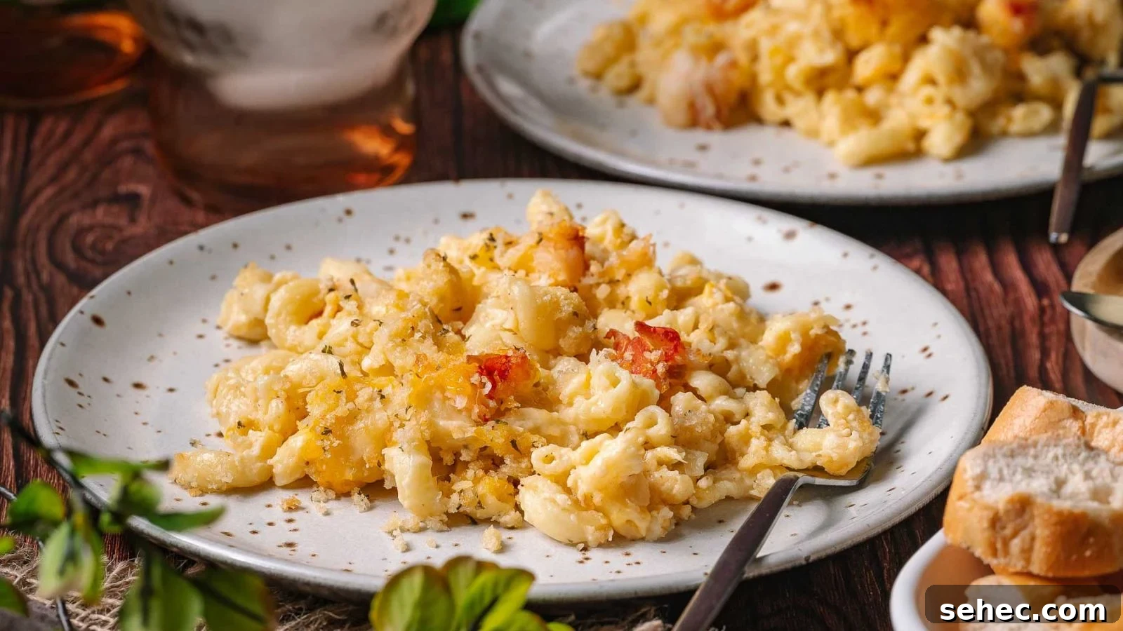 Pasta mixed with lobster and cheese in a creamy sauce.