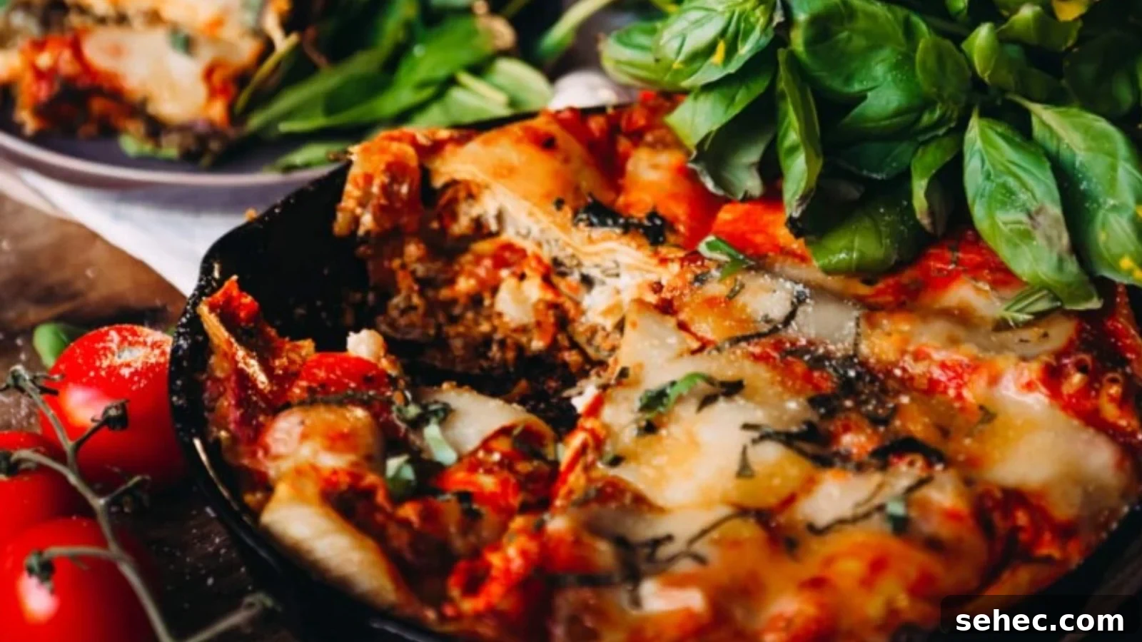 Skillet lasagna layered with sauce, cheese, and pasta.