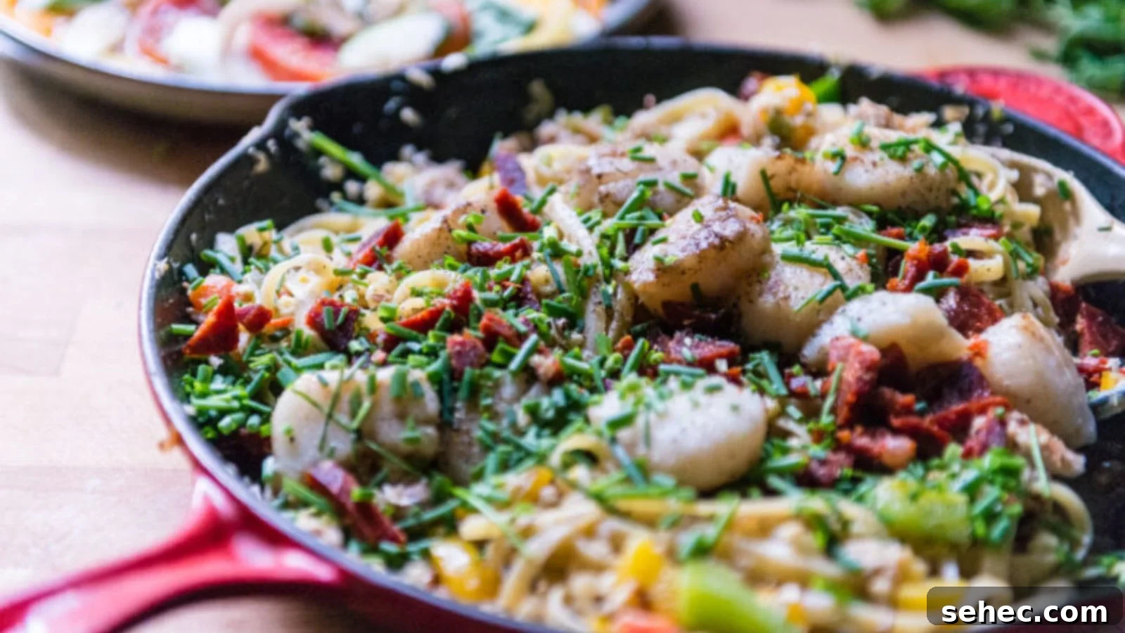Pasta made with scallops and crab tossed lightly in sauce.