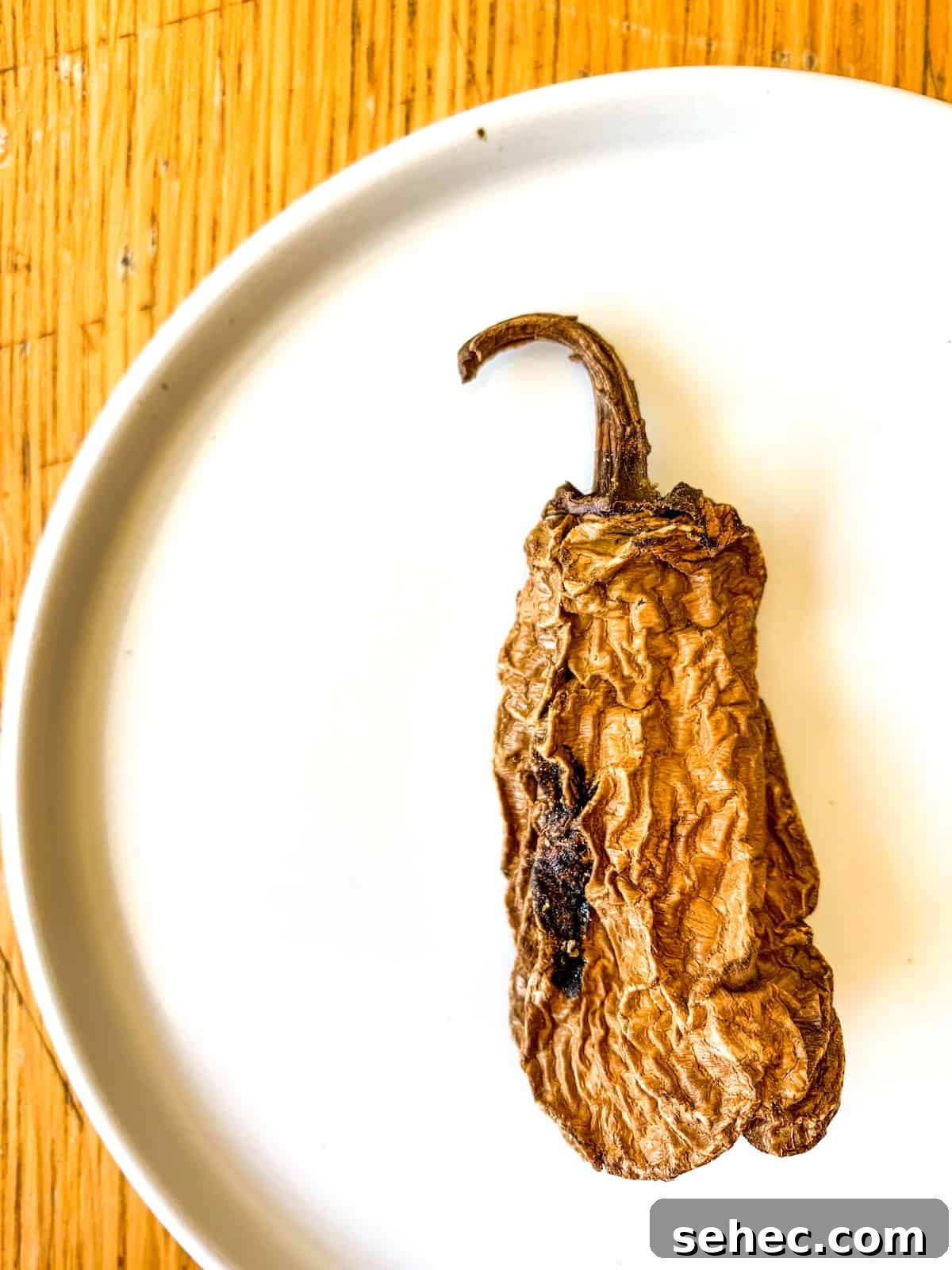 Over 35 Recipes Using Canned Chipotle Peppers in Adobo 2 A dried chipotle pepper sitting on a white plate.