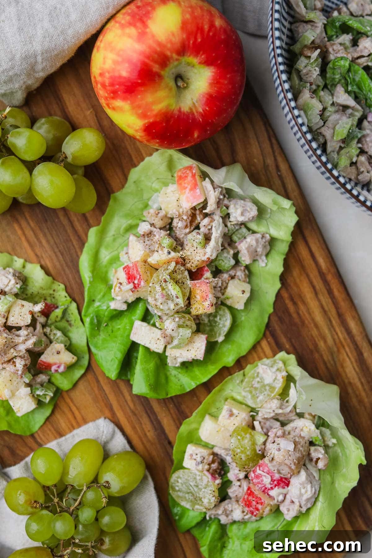 Lettuce cups filled with homemade chicken salad for a healthy, hearty lunch.