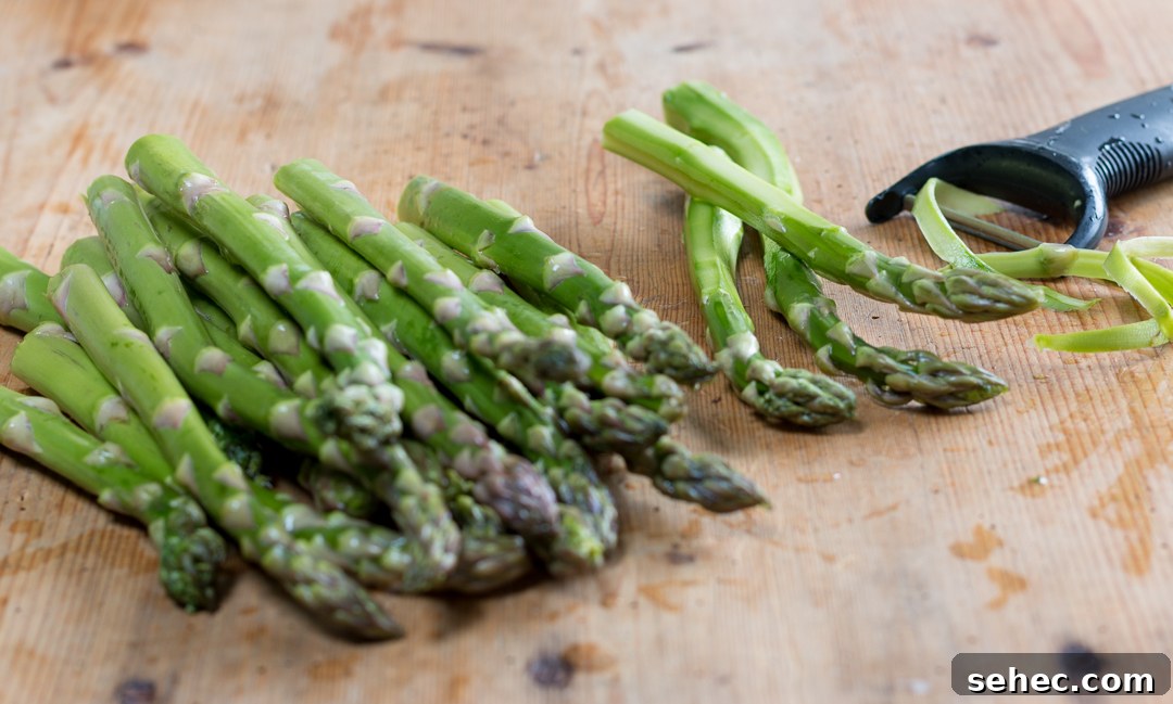 Spring Asparagus Pasta Baked in Parchment 4 Fat spring asparagus spears ready to cook