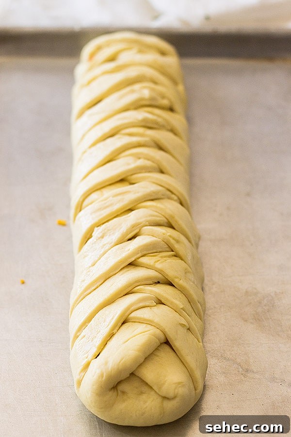 Three Cheese Braided Bread Recipe 9 Three cheese braid finished braiding.