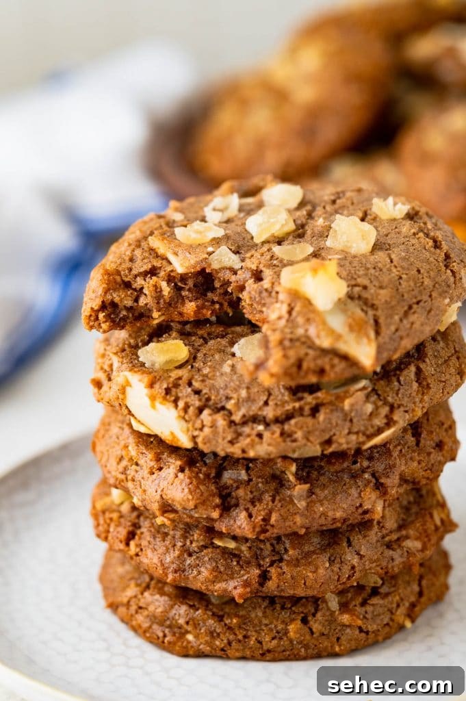 Chewy Brown Sugar Cinnamon Cookies 8 a stack of tropical brown sugar cinnamon cookies sprinkled with extra crystallized pineapple.