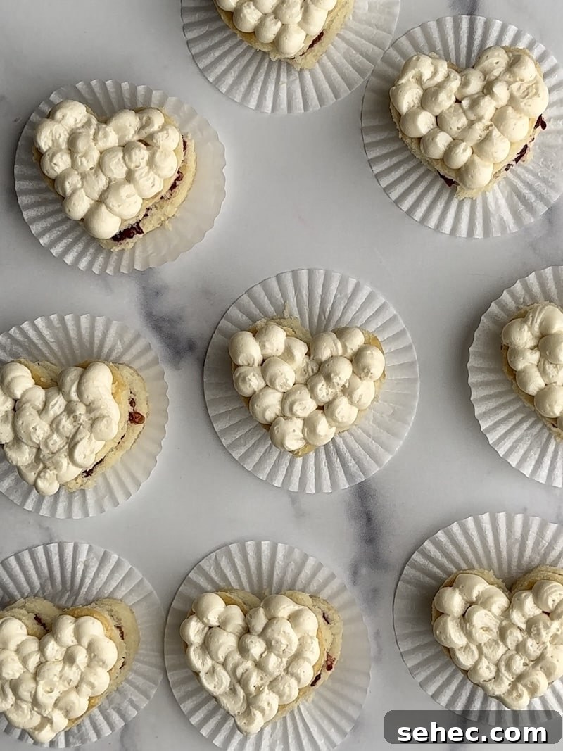 Mini Heart Cakes Made Two Ways 7 Mini heart cakes frosted with vanilla buttercream frosting.