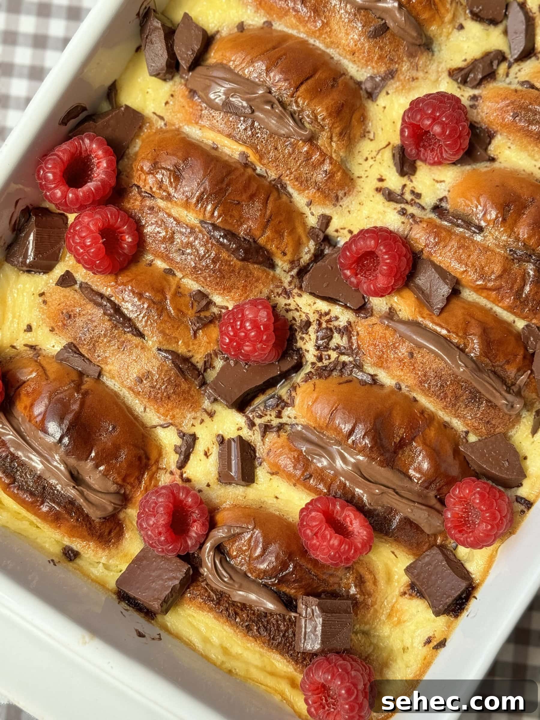 Nutella Salted Caramel Brioche Bread Pudding 2 baked pudding in the tin