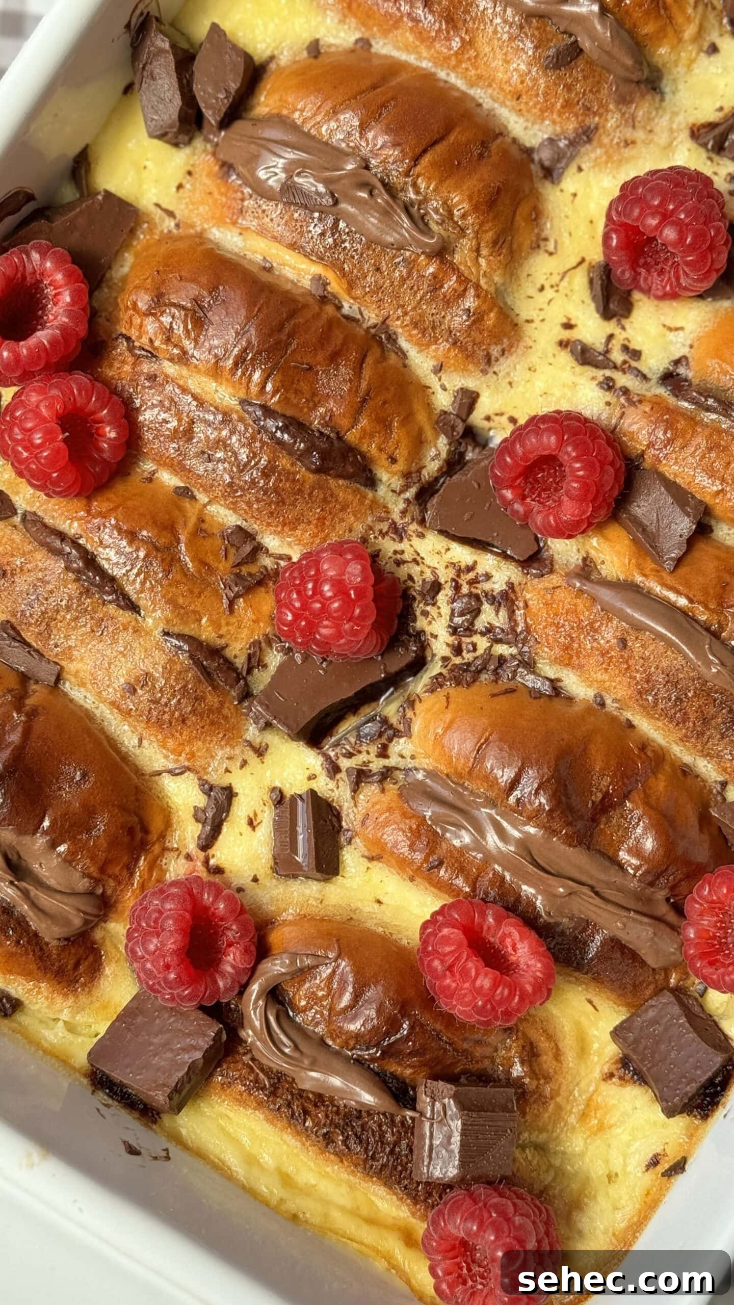 Nutella Salted Caramel Brioche Bread Pudding 9 baked pudding in the tin