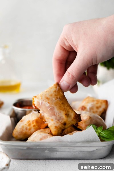 Crispy Air Fryer Pizza Rolls Recipe 6 hand picking up air fryer pizza rolls