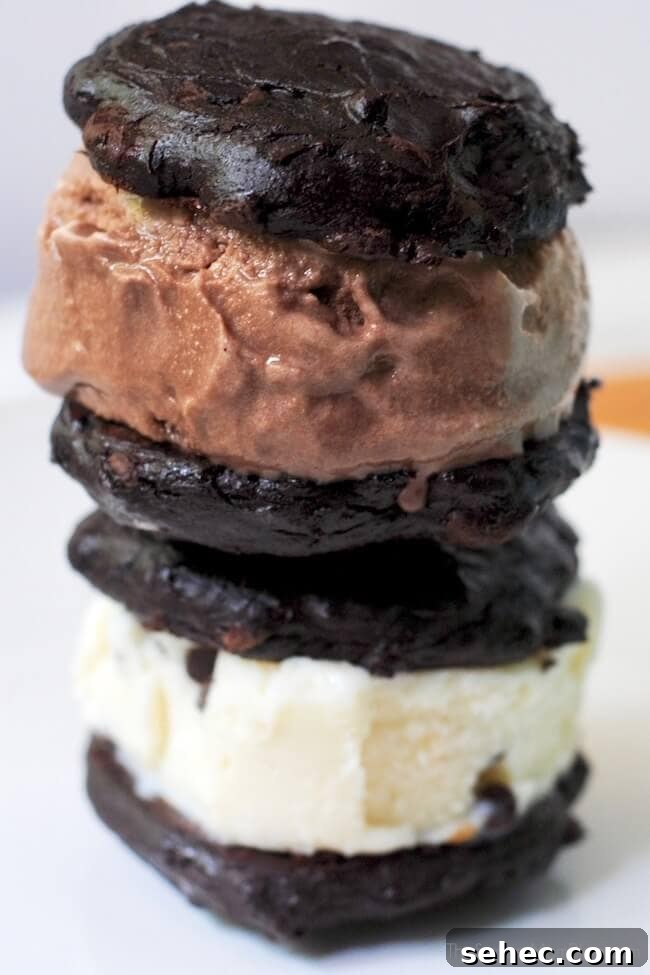 Fudgy Chocolate Avocado Cookies 7 This gluten free chocolate cookie ice cream sandwich is a decadent treat with half the calories of the usual store-bought cookie ice cream sandwiches!