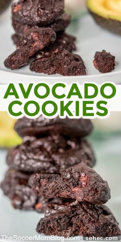 Fudgy Chocolate Avocado Cookies 8 avocado cookies pinned image