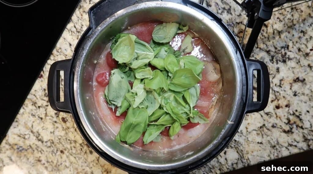 Topping basil leaves