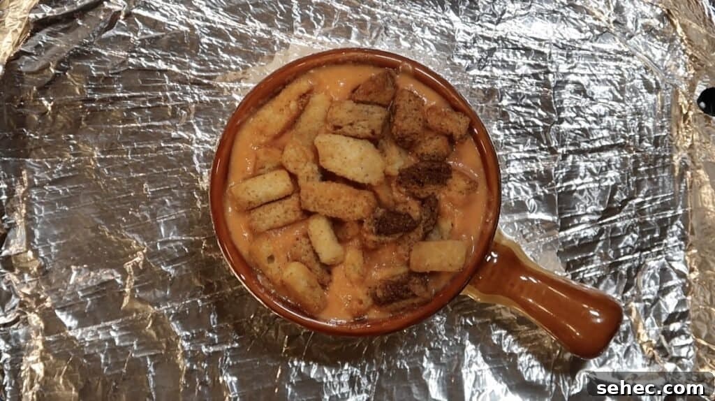 Adding croutons to soup