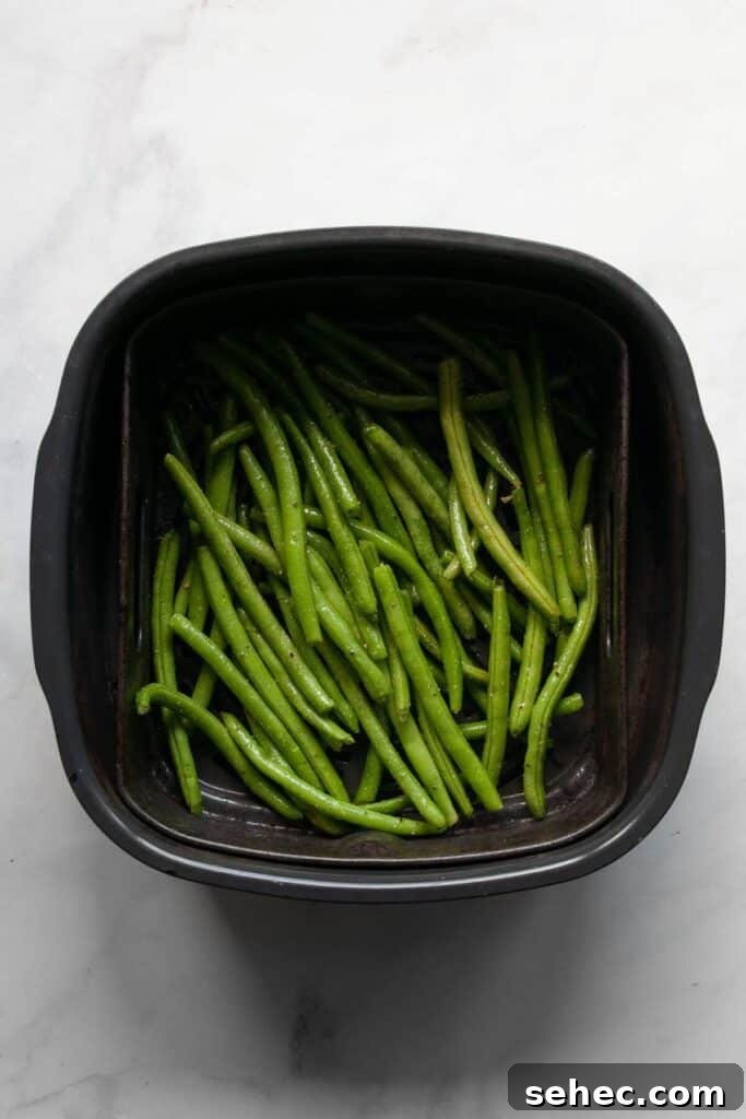 Crispy Air Fryer Green Beans: 4 Flavorful Recipes 6 seasoned green beans in air fryer before cooking