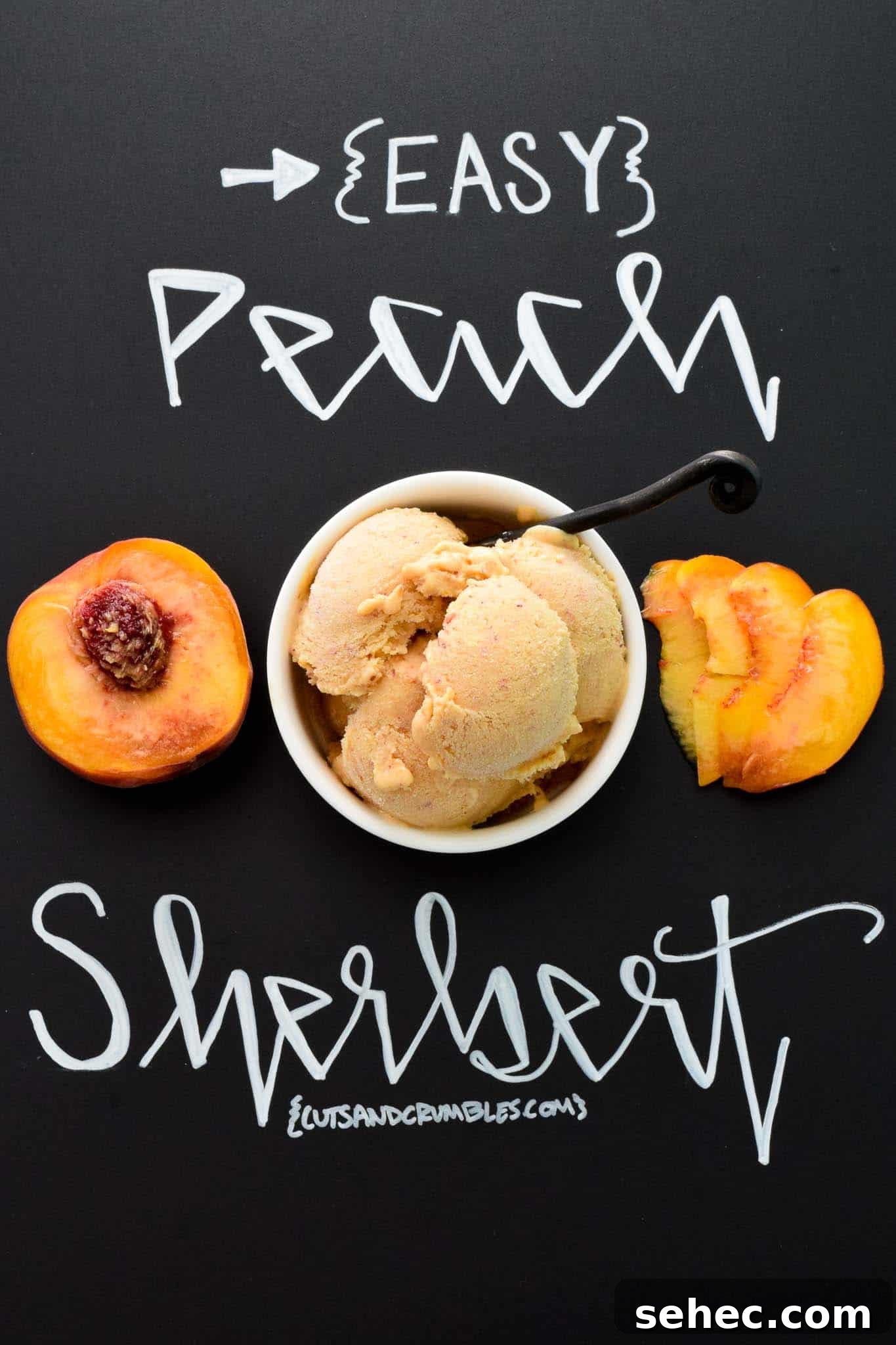 Easy Peach Sherbert with title written on chalkboard