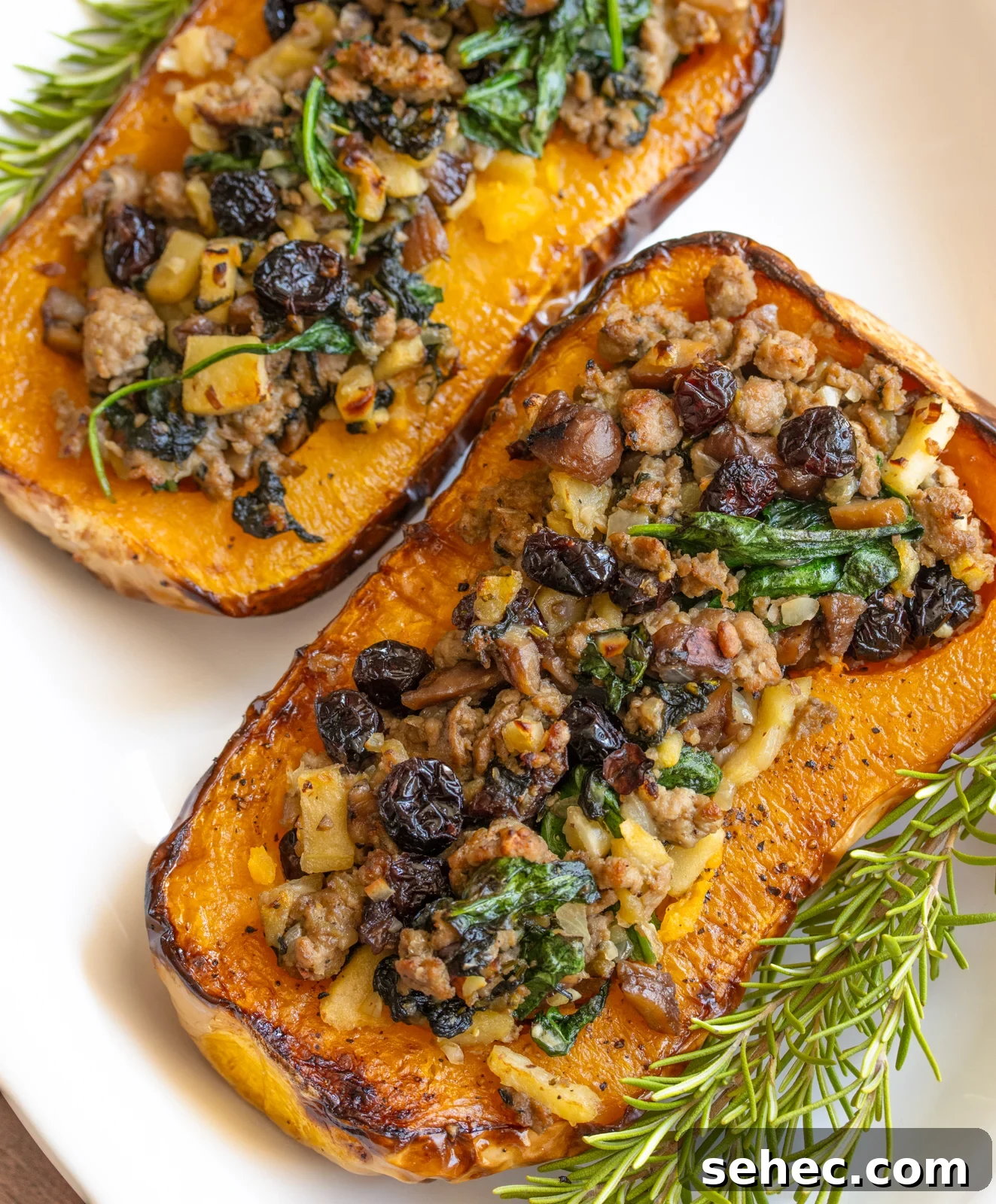 Sausage-Stuffed Butternut Squash with Sage and Parmesan 2 Sausage Stuffed Butternut Squash