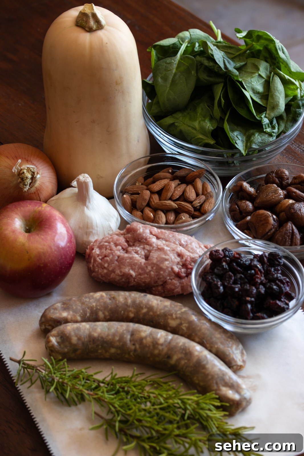 Sausage-Stuffed Butternut Squash with Sage and Parmesan 6 ingredients for sausage stuffed butternut squash