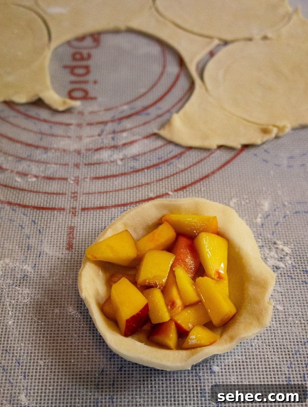 mason jar lid with bottom half of pie and filling